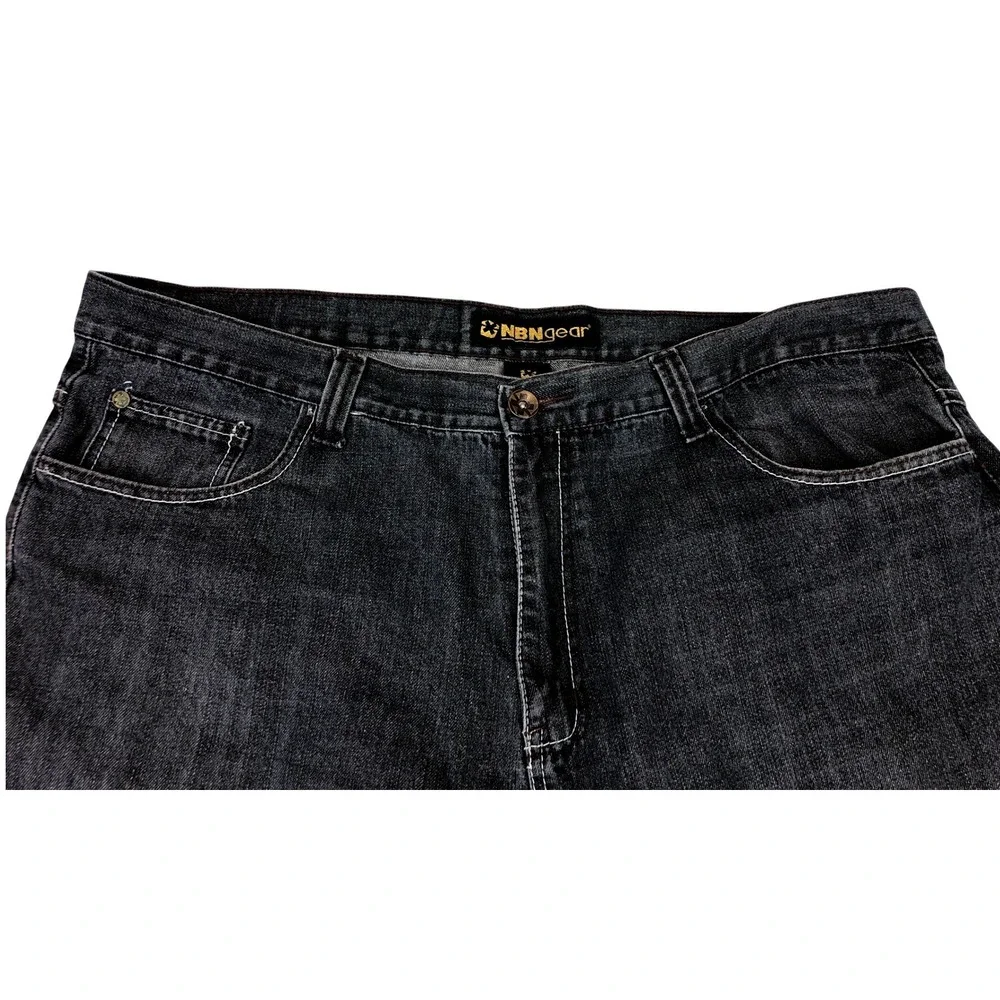 NBN Gear Mens 46x32 Dark Blue Relaxed Wide Leg‎ Raw Hem Denim Jeans Big and Tall